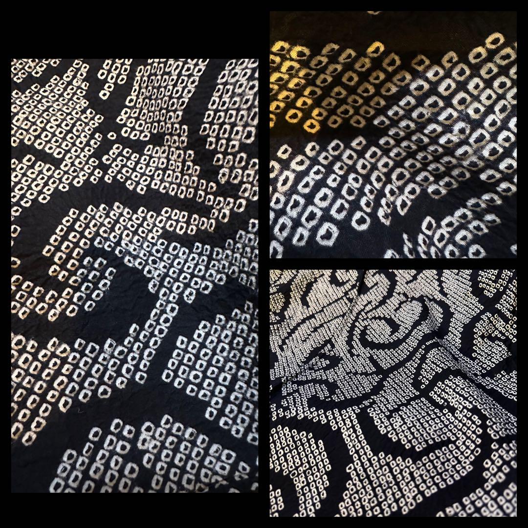 新品✨逸品✨黒白‼️有松鳴海総絞り浴衣　黒白　渦巻き