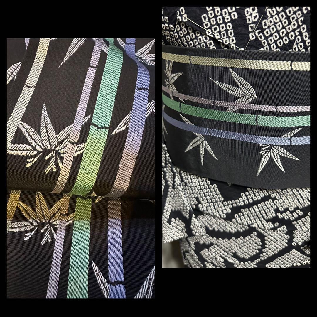 新品✨逸品✨黒白‼️有松鳴海総絞り浴衣　黒白　渦巻き