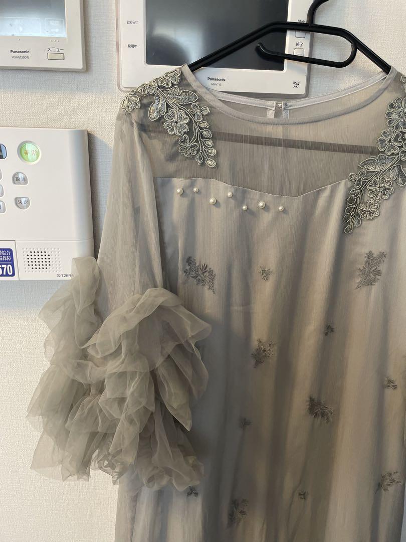 ワンピース hem tiered volume sleeveembroideryOP
