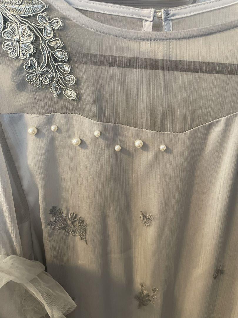 ワンピース hem tiered volume sleeveembroideryOP