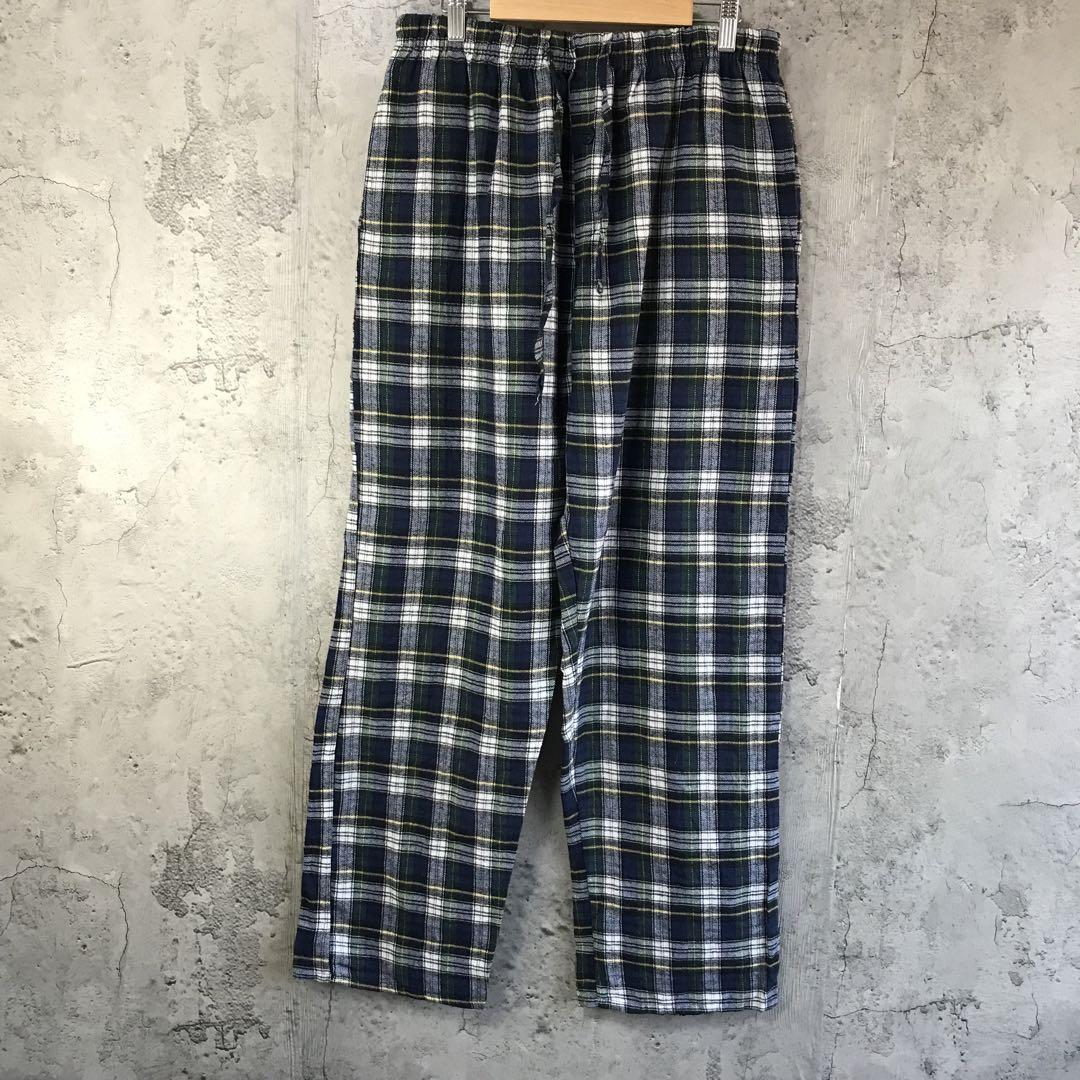 yu6古着 チェックパンツ パジャマパンツ 紺 緑 白 黒 黄 90s Y2K
