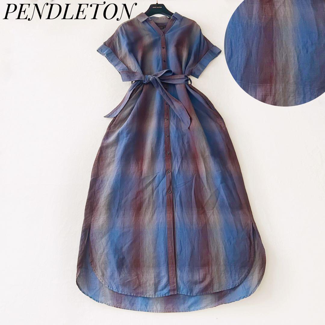 PENDLETON コットンリネン　チェック柄 半袖ロングシャツワンピース