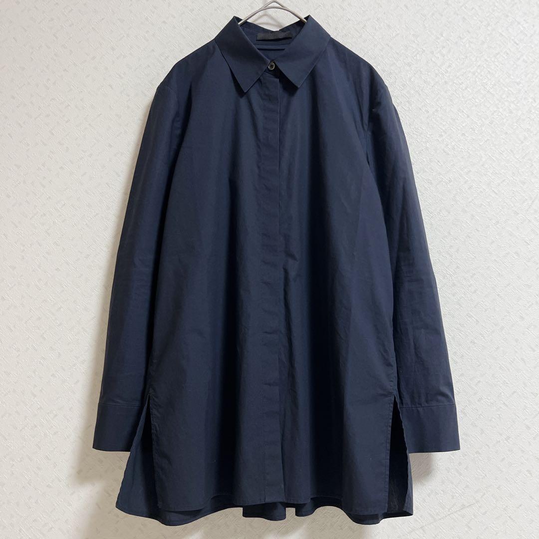 ザロウ バッグギャザー ブラウス シャツ ネイビー コットン USA製 M 画像2