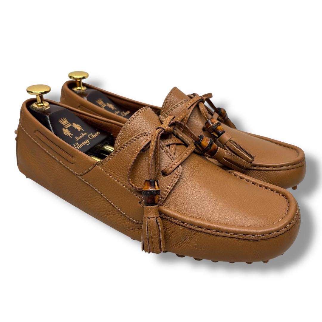 未使用□GUCCI【26.0】ドライビングシューズ タッセル バンブー