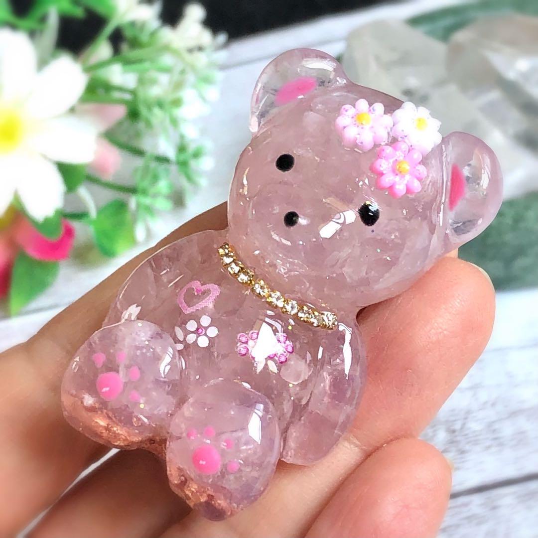 【(*´꒳`*)】グリーンクォーツのくまちゃん形オルゴナイト☆他３点