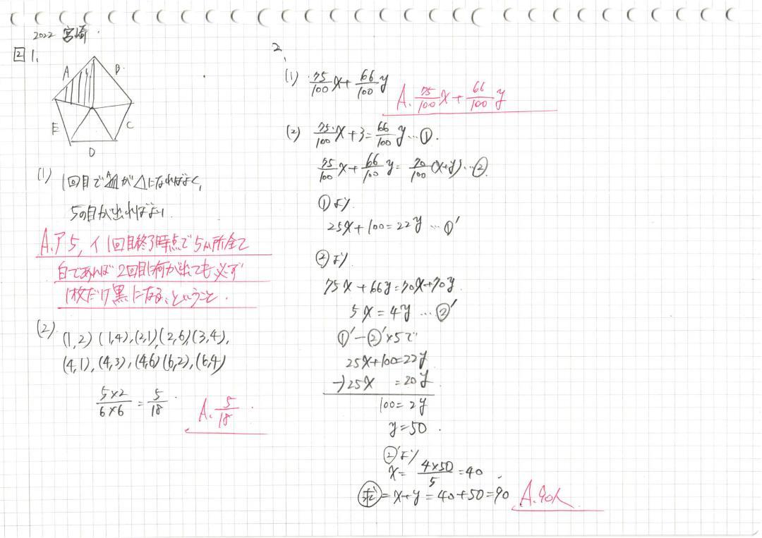 塾講師オリジナル数学解説 全問動画付 宮崎 公立高校入試 2022