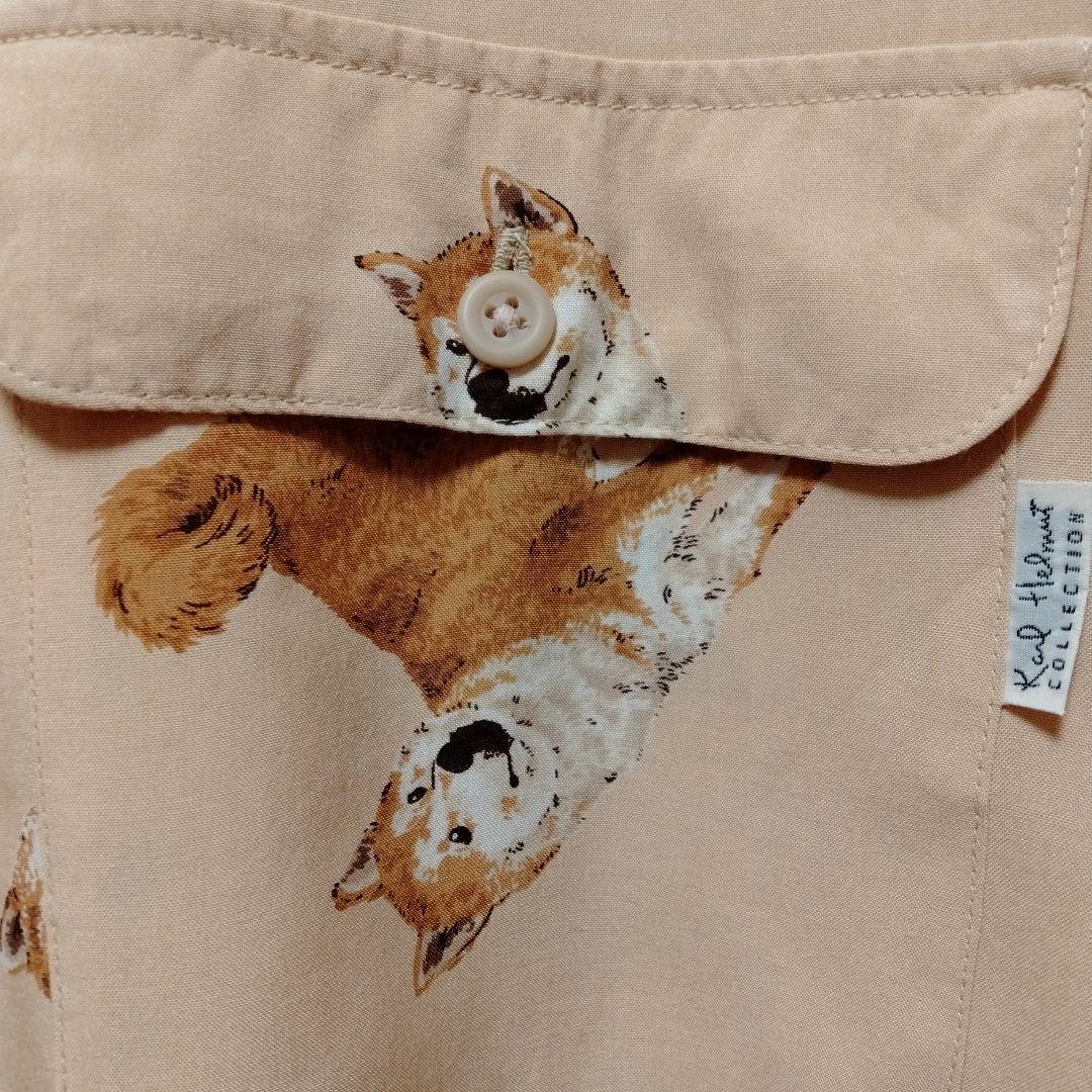 カールヘルム 柴犬豆柴 総柄 半袖シャツ アロハシャツ ピンク