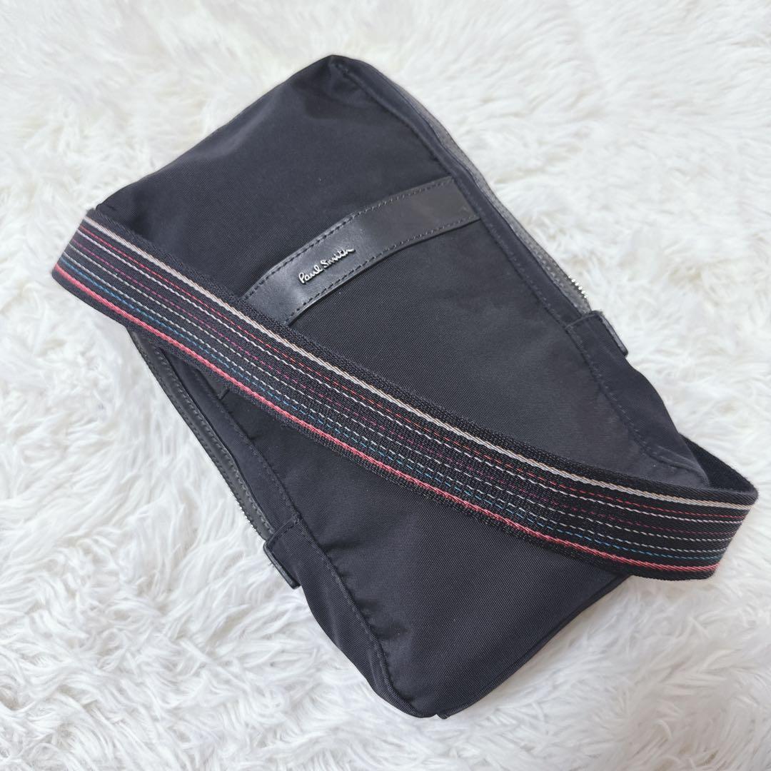 美品 ポールスミス ボディバ ック マルチストライプ ブラック