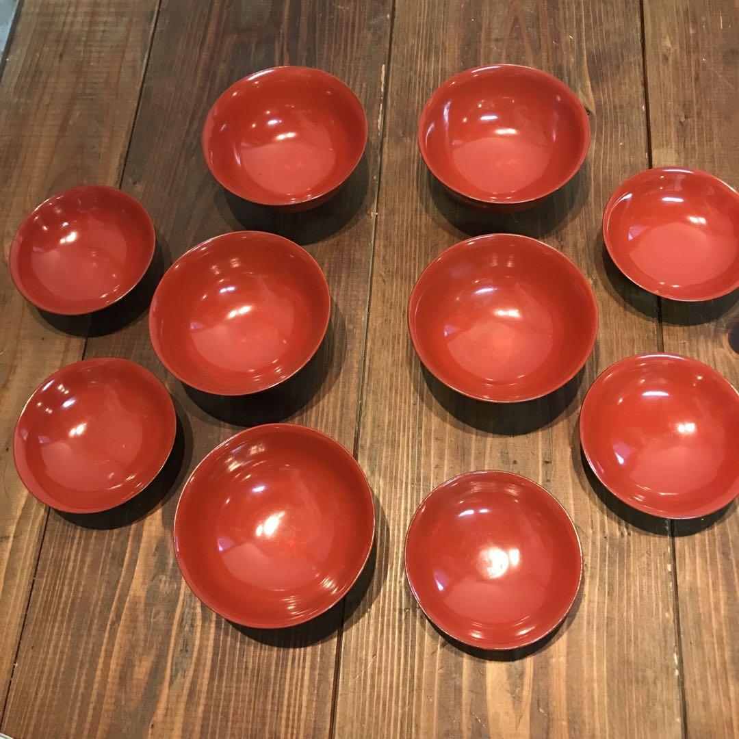 美品　木製　漆器　金彩　蓋付き　碗　朱塗　小鳥の絵柄が可愛らしい　お祝い　お椀