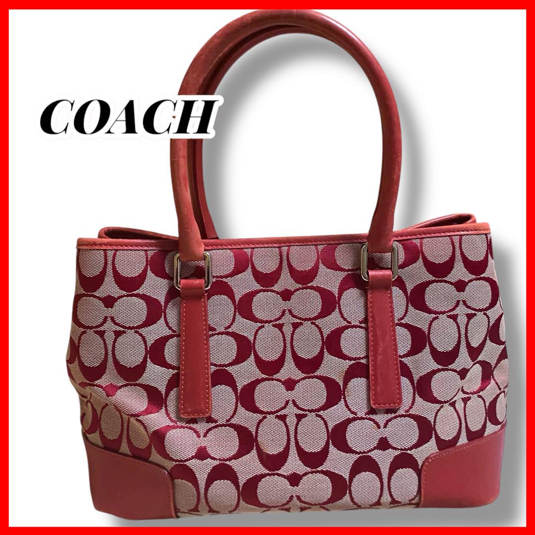COACH コーチ ロゴ トートバッグ レッド レザー シグネチャー