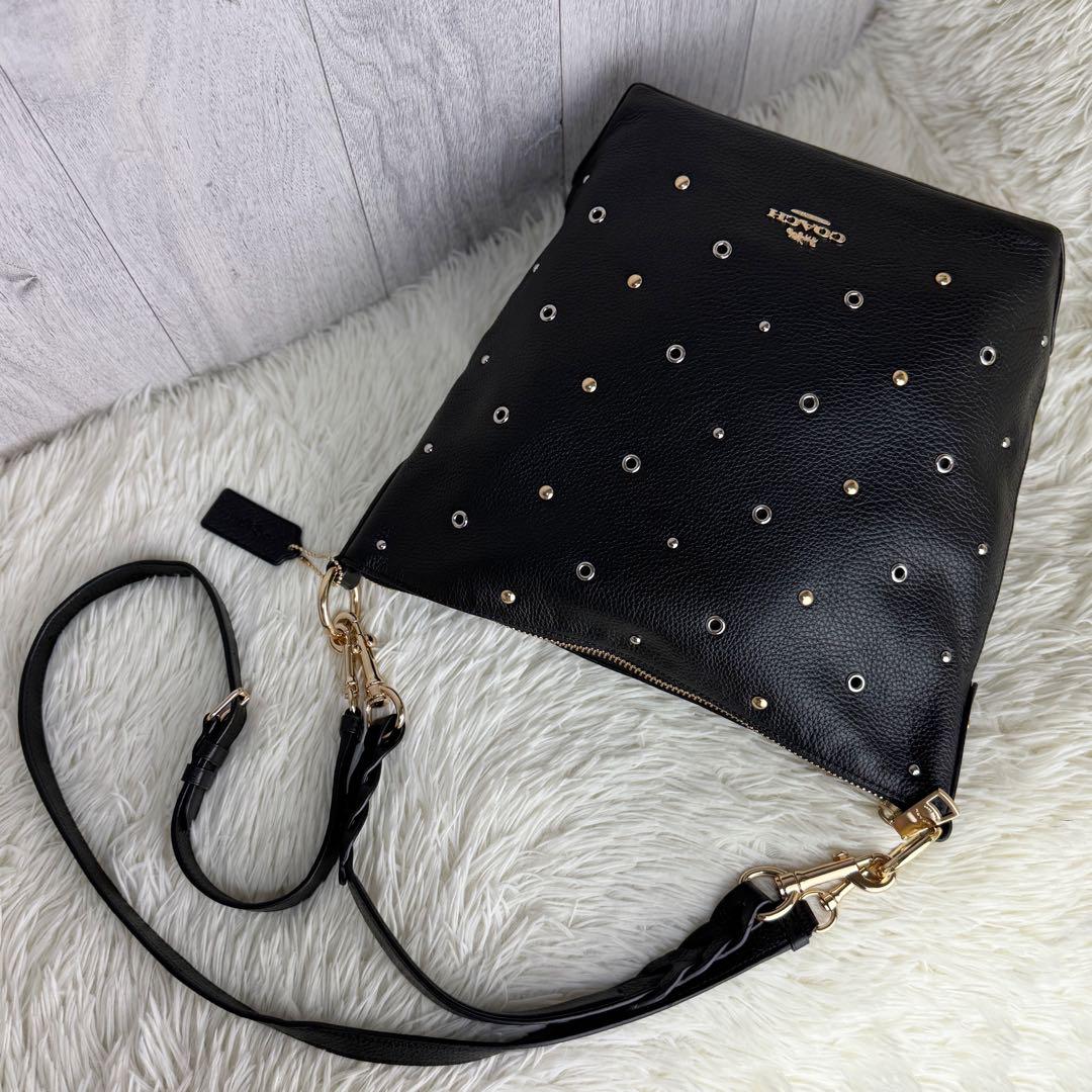 美品♡A4可♡COACH コーチ ロゴ スタッズ 2way ショルダーバッグ