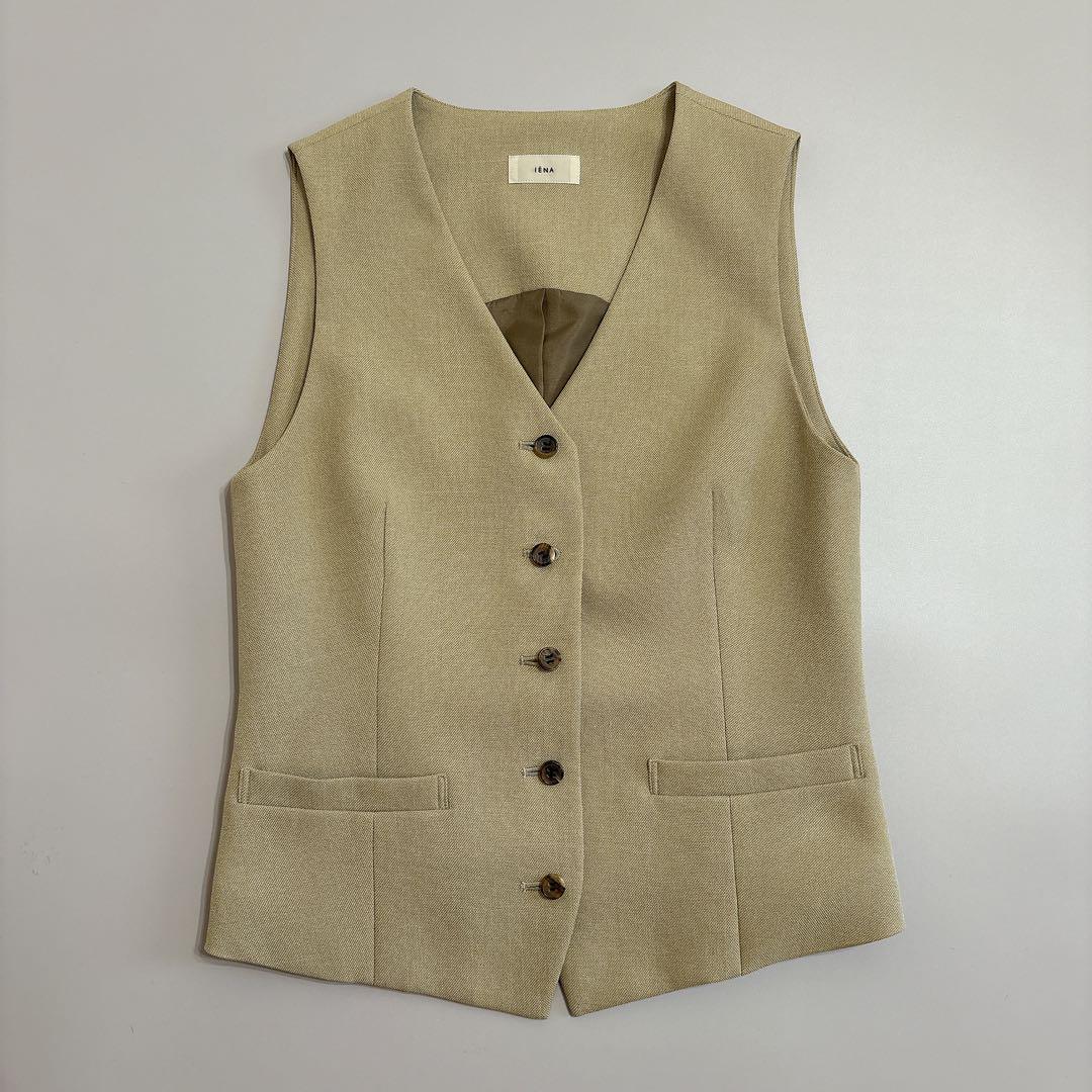 《美品》IENA イエナ シャークツイードジレ ベージュ 38 ウォッシャブル