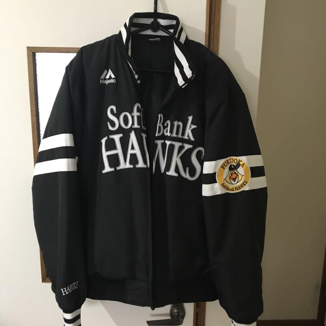 美品　マジェスティックSoftBank Hawks グランドコート黒サイズ O