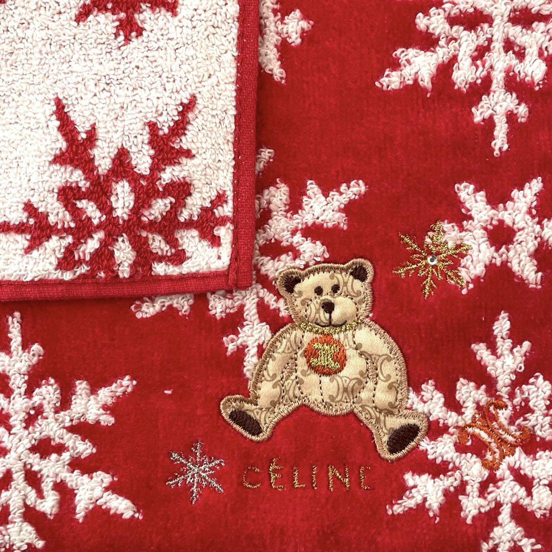 廃盤CELINE セリーヌ マカダムロゴ入り テディベア ハンカチセット レッド ◇未使用◇セリーヌ タオル ハンカチ くま マカダム 結晶 刺繍