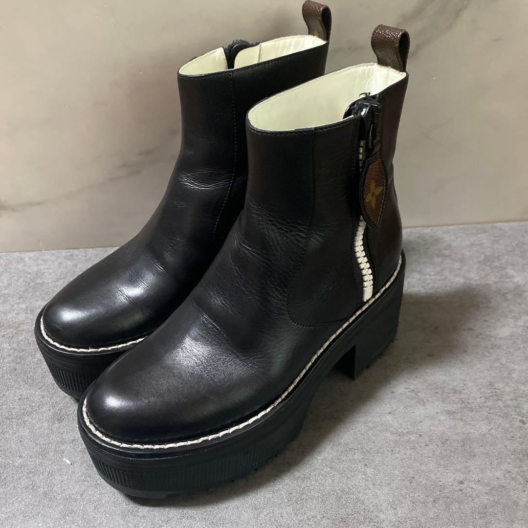 ✨美品✨LOUIS VUITTON モノグラムデザイン サイドジップ ブーツ　黒