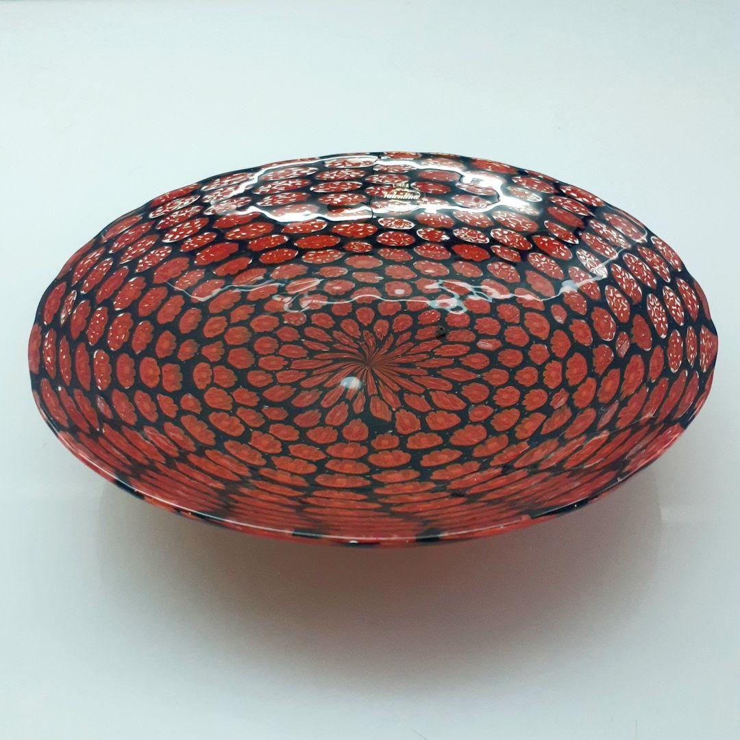 MURANO LINEA GLASS ムラノ レッド ミルフィオリ プレート 皿 MURANO LINEA GLASS ムラノ レッド ミルフィオリ プレート 皿