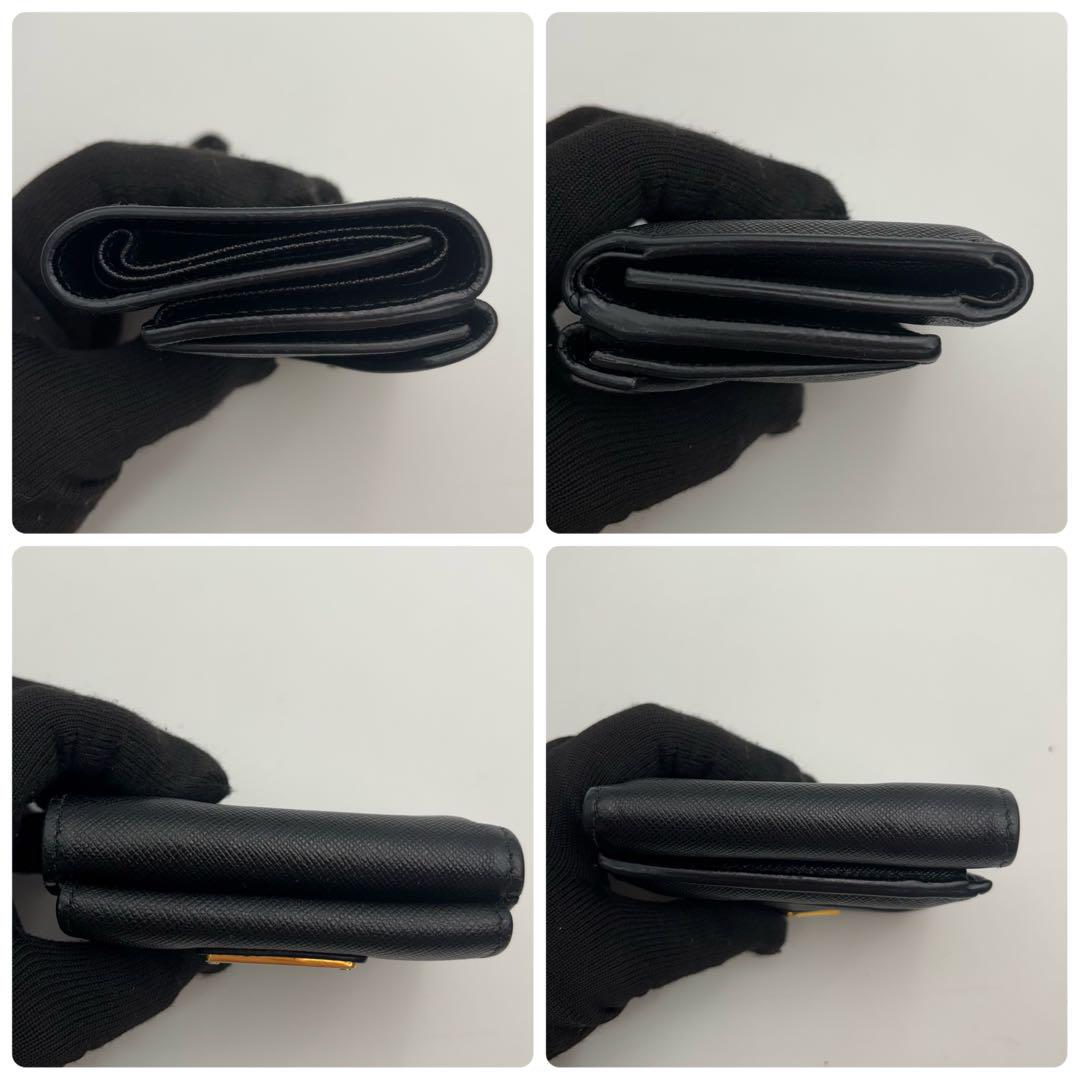 美品 プラダ　三つ折り財布　サフィアーノ　三角ロゴ　コンパクトウォレット　男女