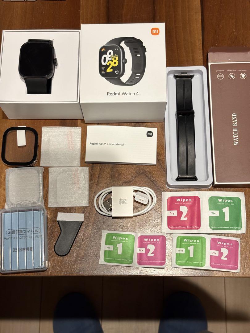 Redmi Watch 4 ブラック　保護ケース　保護フィルム　交換バンド付き
