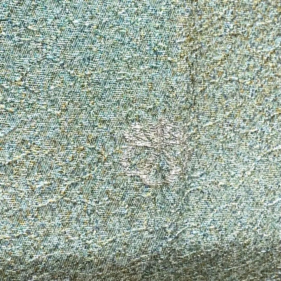 新品】色無地 刺繍の一つ紋 仕付糸付き グリーン ゴールド 着物 着付け