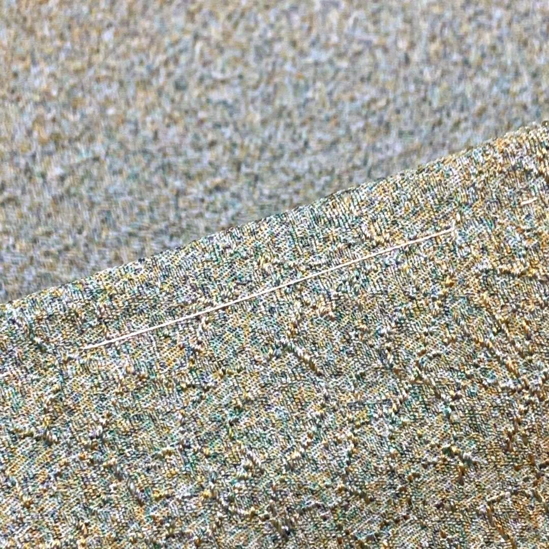 新品】色無地 刺繍の一つ紋 仕付糸付き グリーン ゴールド 着物 着付け