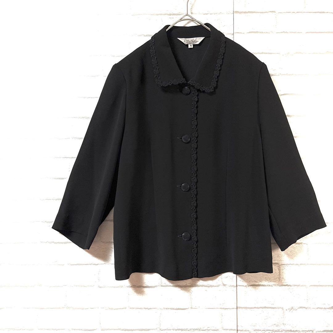 【Ladies Fashion】襟付きブラウス フォーマル ブラック 花 日本製