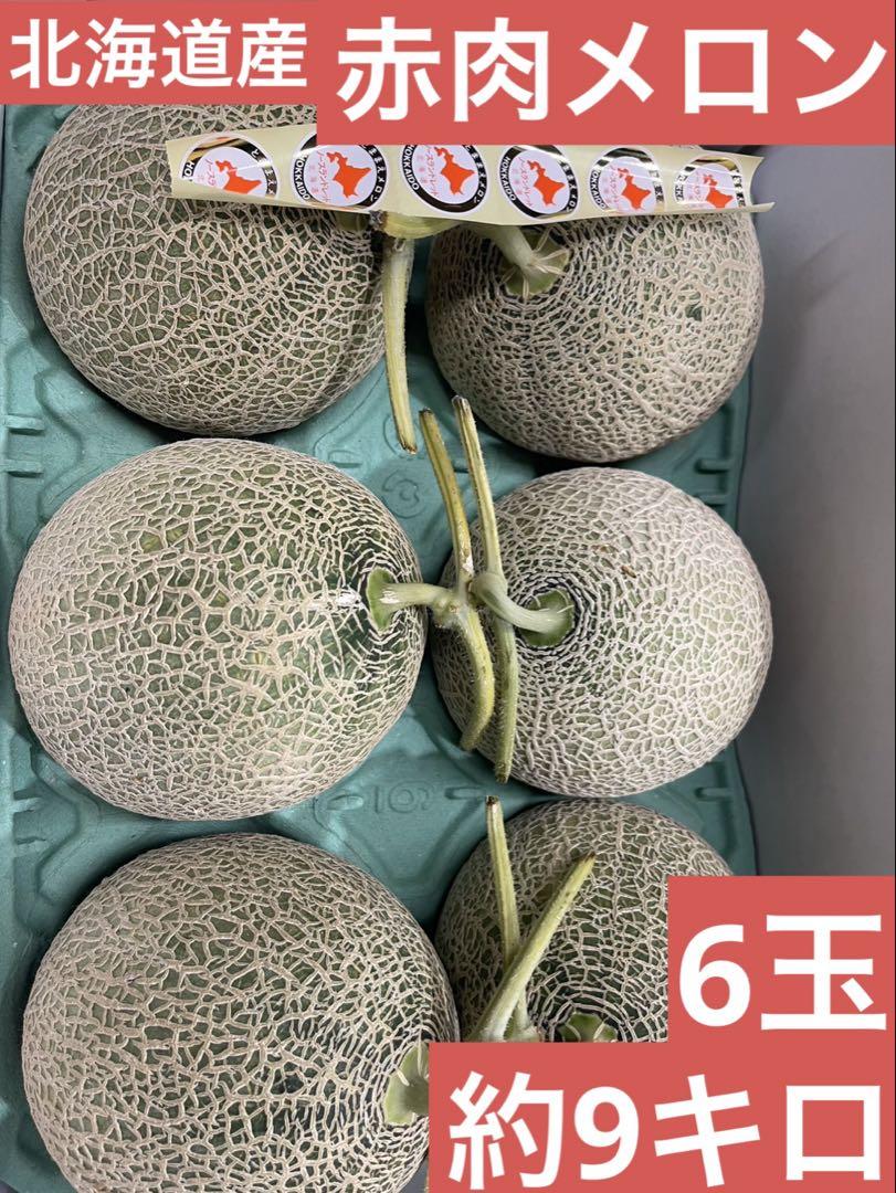 ① 【北海道産】赤肉メロン(品種：ノースランド) 6玉　約9kg