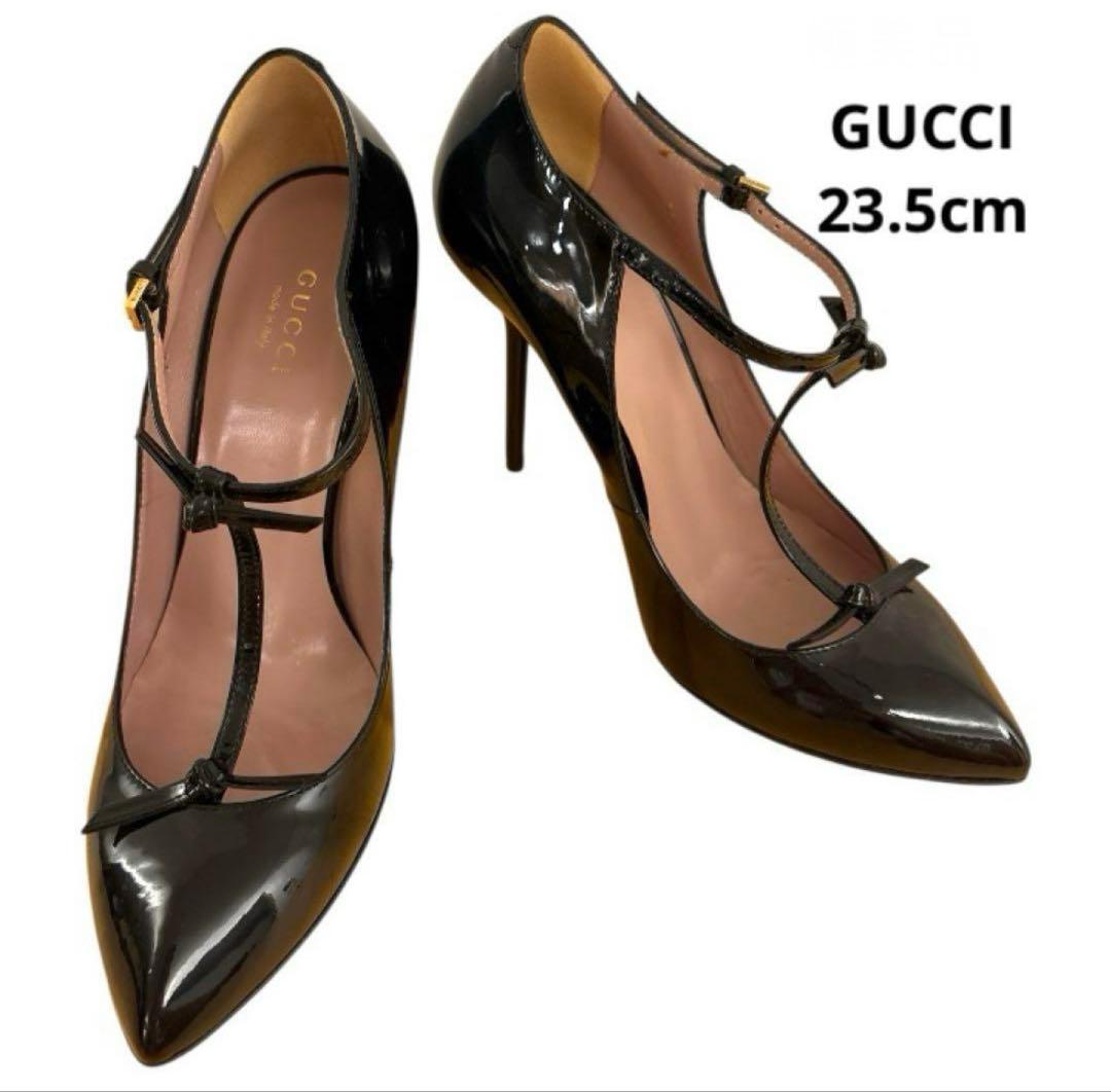 GUCCI パテントレザー ポインテッドトゥ パンプス 36 1/2 ブラック