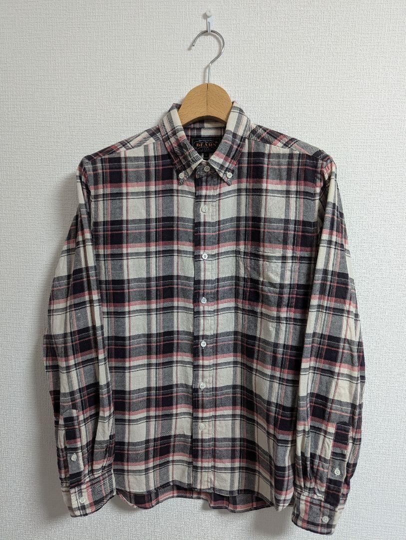 美品　BEAMS+　シャツ　コットンリネン　ツイル　ボタンダウン　チェック