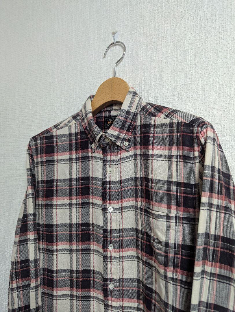 美品　BEAMS+　シャツ　コットンリネン　ツイル　ボタンダウン　チェック