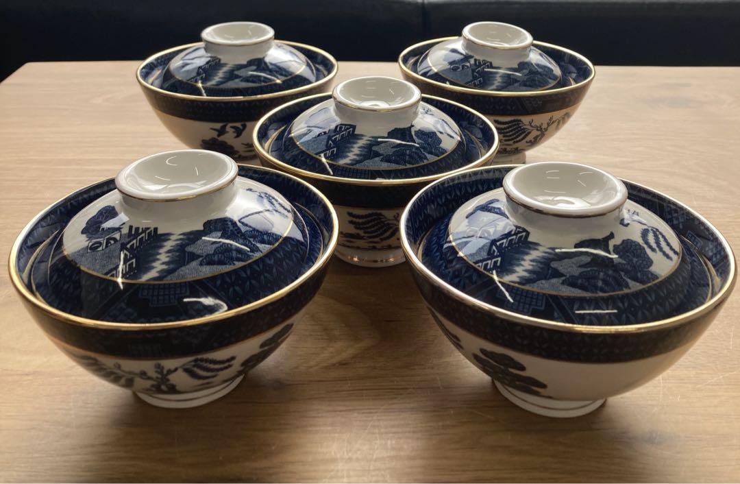昭和レトロNIKKO DOUBLE PHOENIX 山水蓋つき茶碗5セット