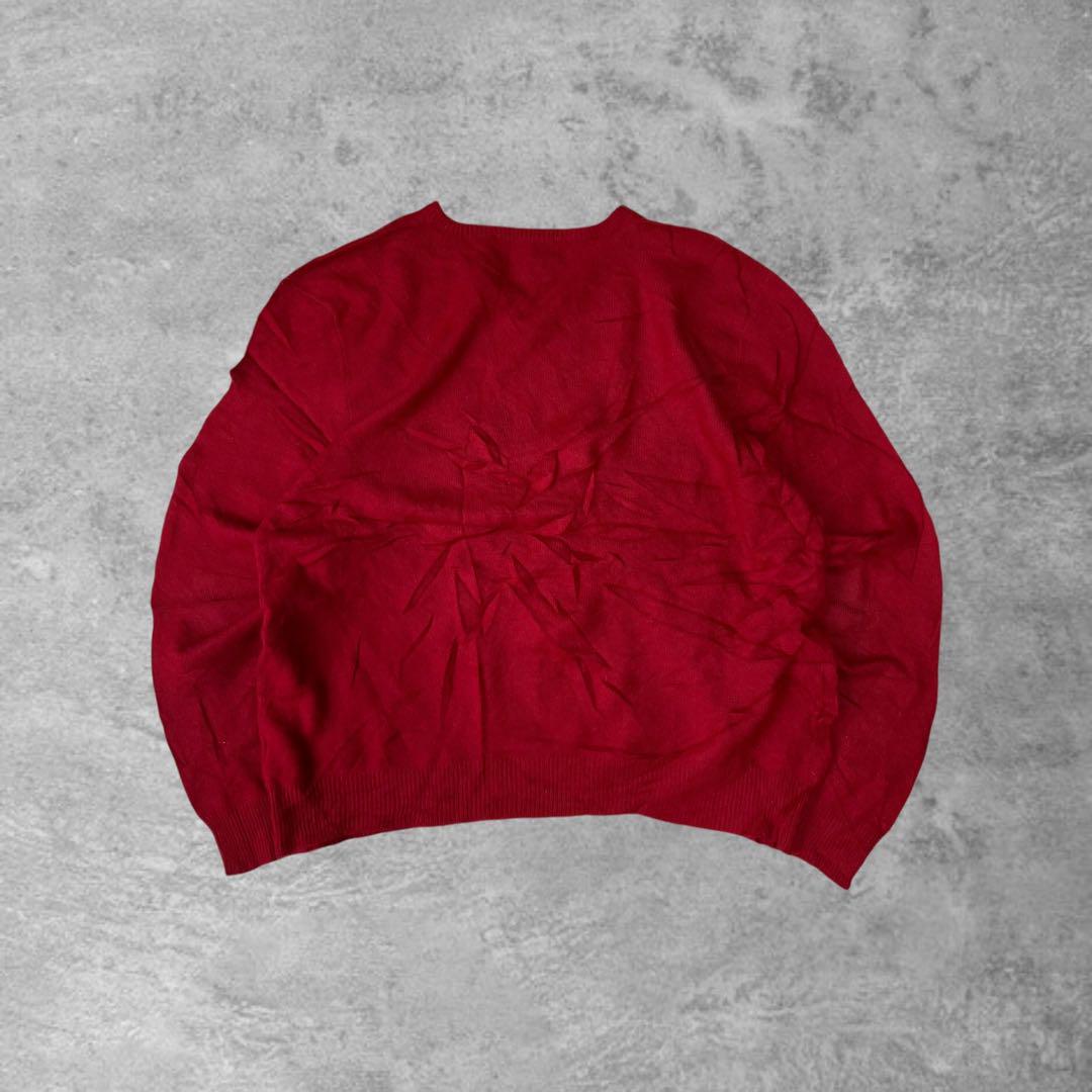 90s Ralph Lauren古着ラムズウール Vネックニットソリッドレッド