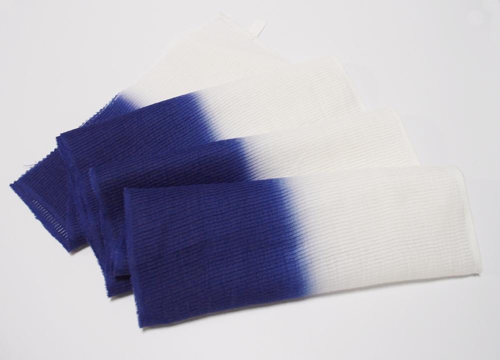 ■B品■絽　本麻　手もみ風楊柳帯揚　染め分け　紺/白　広幅長尺【衿秀 和装庵】
