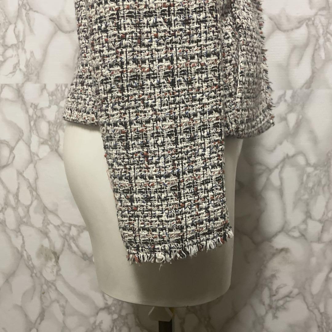 美品 HUGO BOSS ノーカラーデザインツイードジャケット