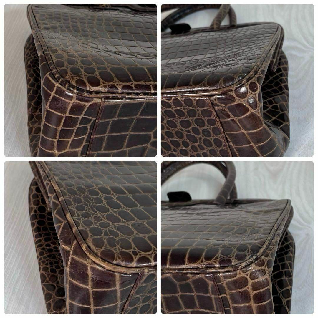 【良品】ジョルジオ アルマーニ リアル クロコダイル ハンドバッグ 自立式 茶 【良品】ジョルジオ アルマーニ リアル クロコダイル ハンドバッグ 自立式 茶