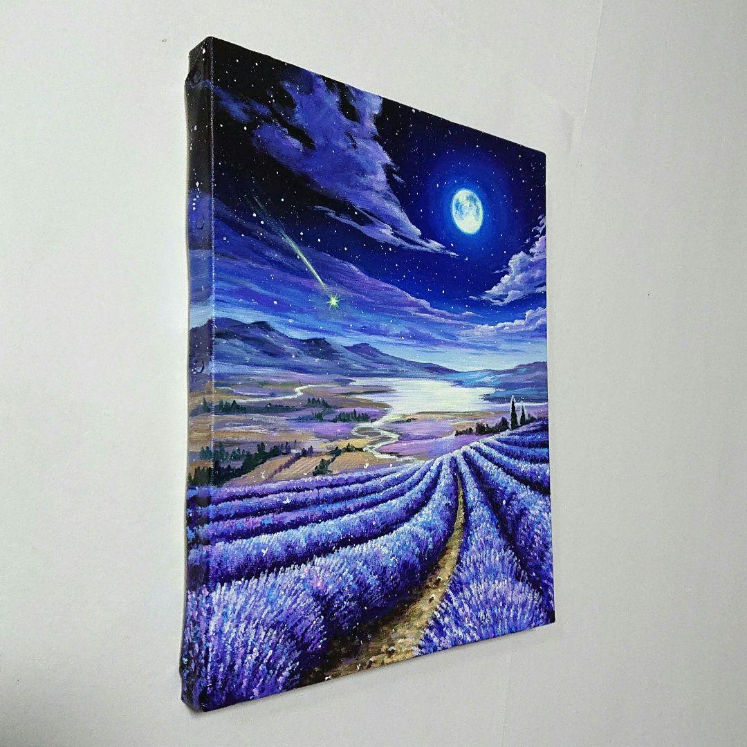 【ラベンダーの夜】アクリル画 F3 風景画 絵画