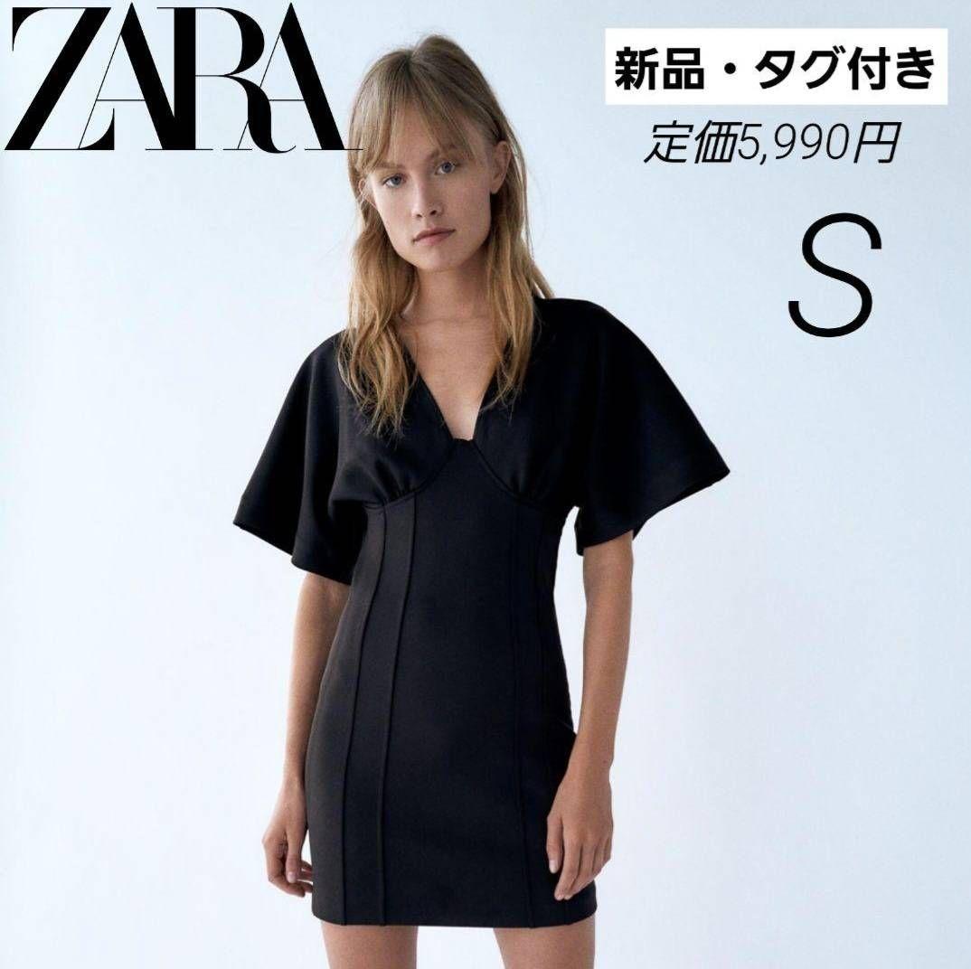 ZARA Vネック タイト Aライン ミニ ワンピース 無地 半袖 くびれ ZARA Vネック タイト Aライン ミニ ワンピース 無地 半袖 くびれ