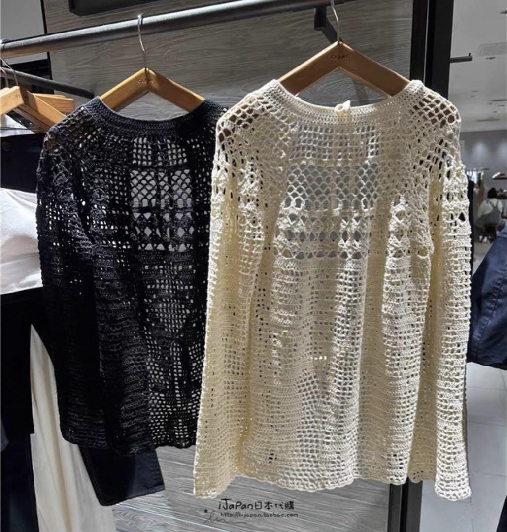 CLANE/クラネ/BACK OPEN CROCHET KNIT TOPS