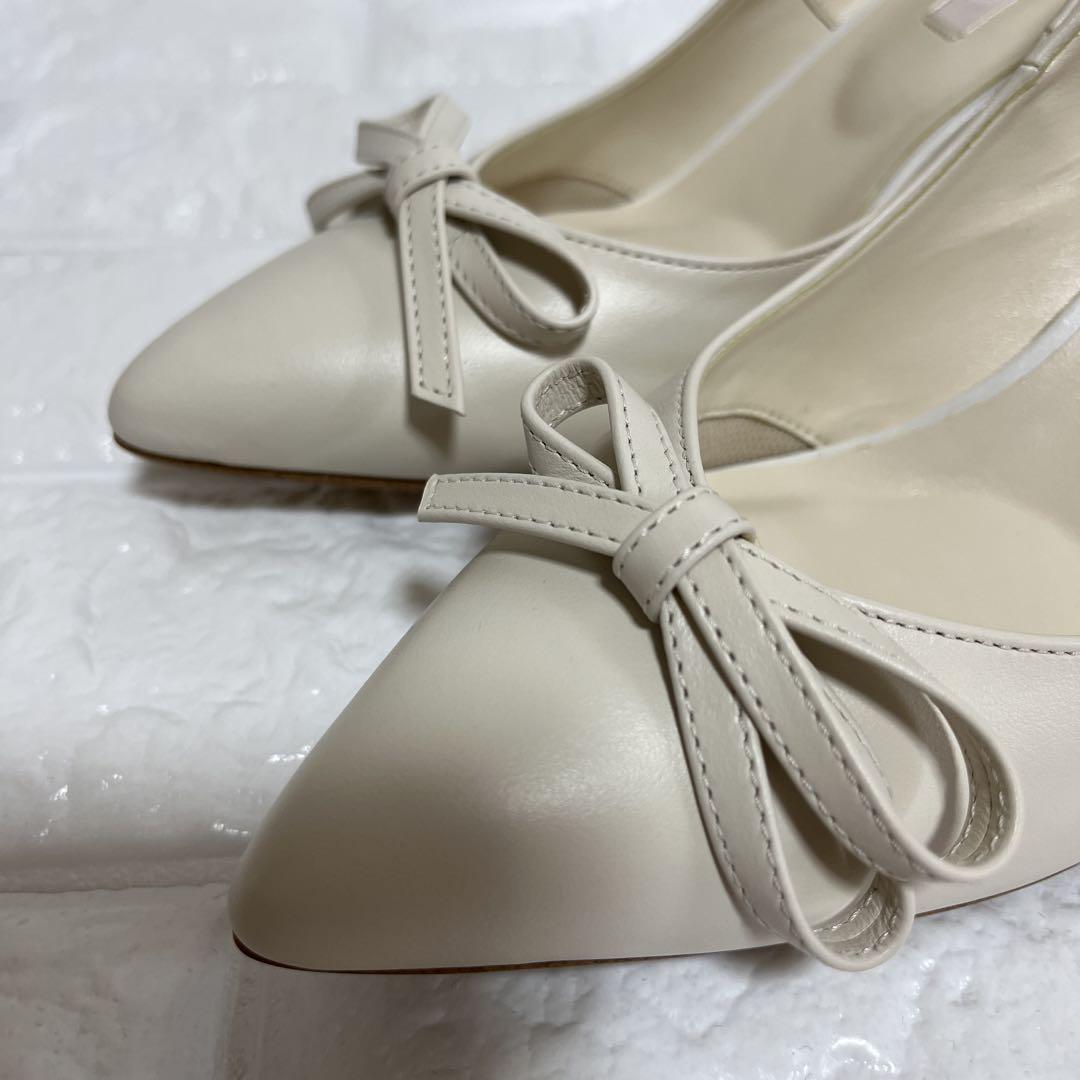 美品　DIANA アイボリー リボン付きハイヒール　24.5 パンプス　ダイアナ