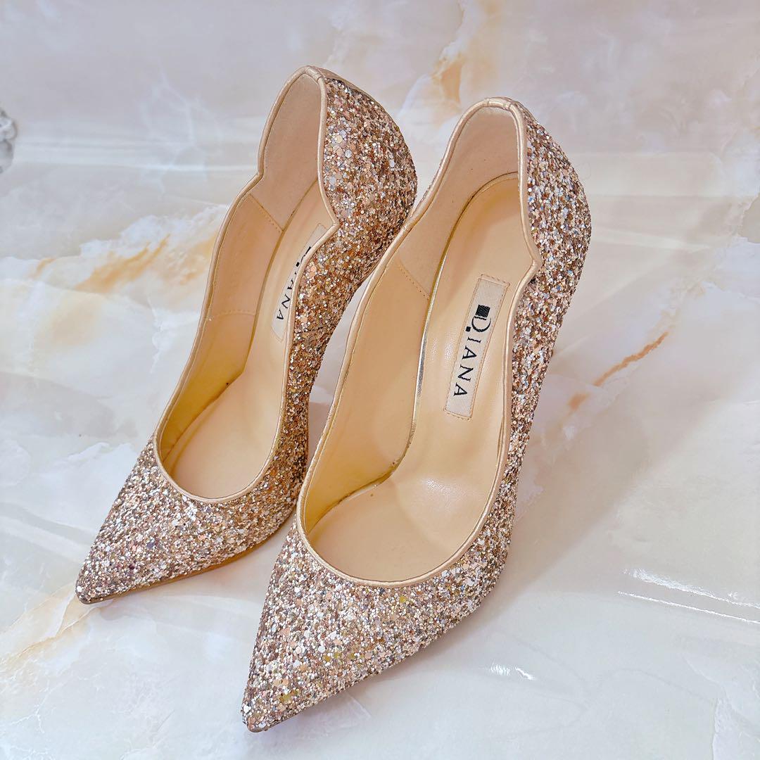【人気】DIANA 結婚式 フラワーカットグリッターパンプス 22.5cm