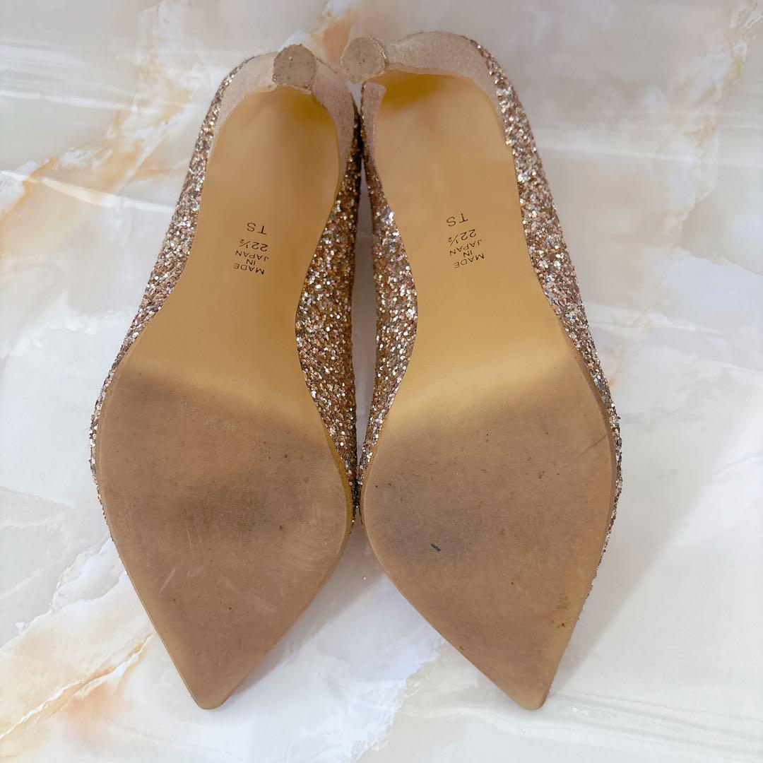 【人気】DIANA 結婚式 フラワーカットグリッターパンプス 22.5cm