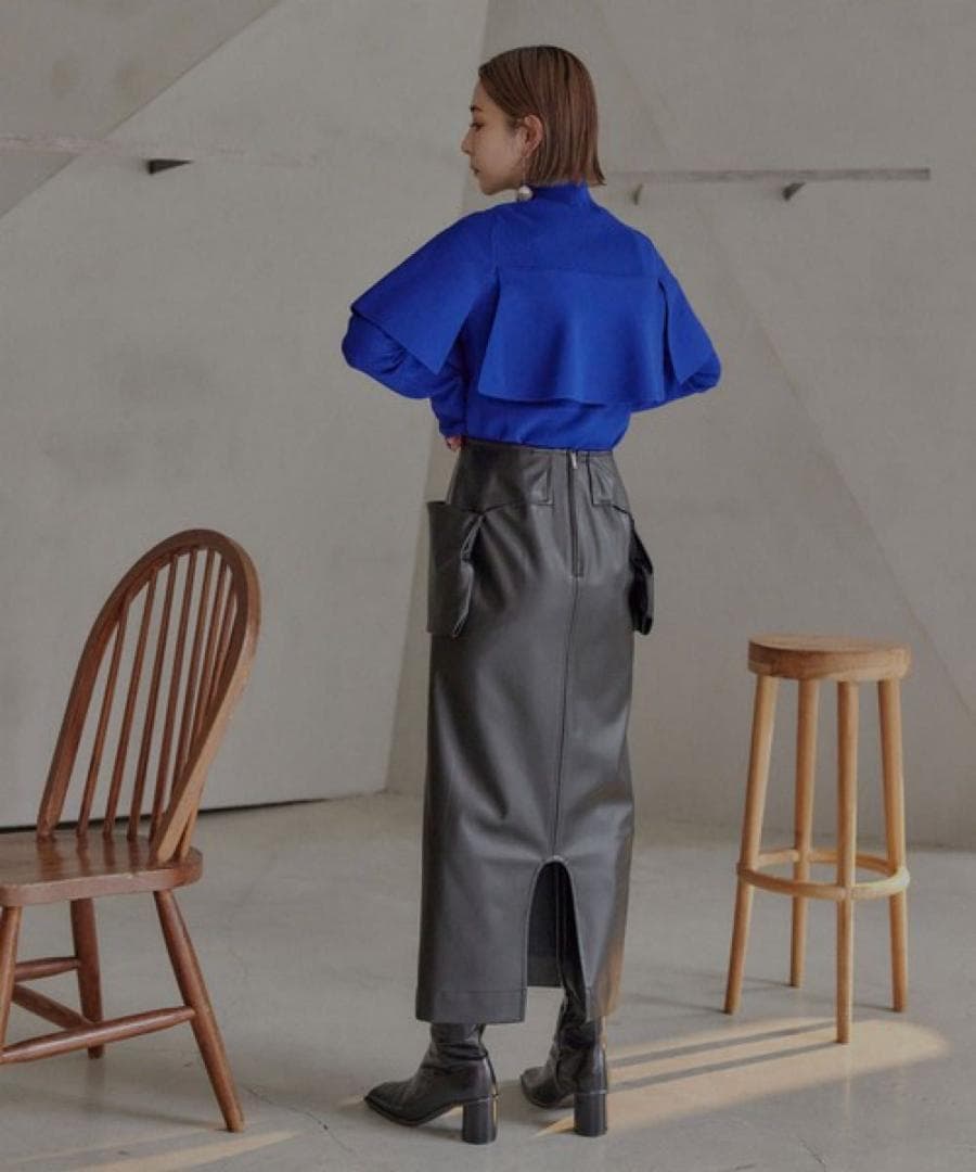 UN3D. フェイクレザーレイヤードロングスカート ベージュ アンスリード