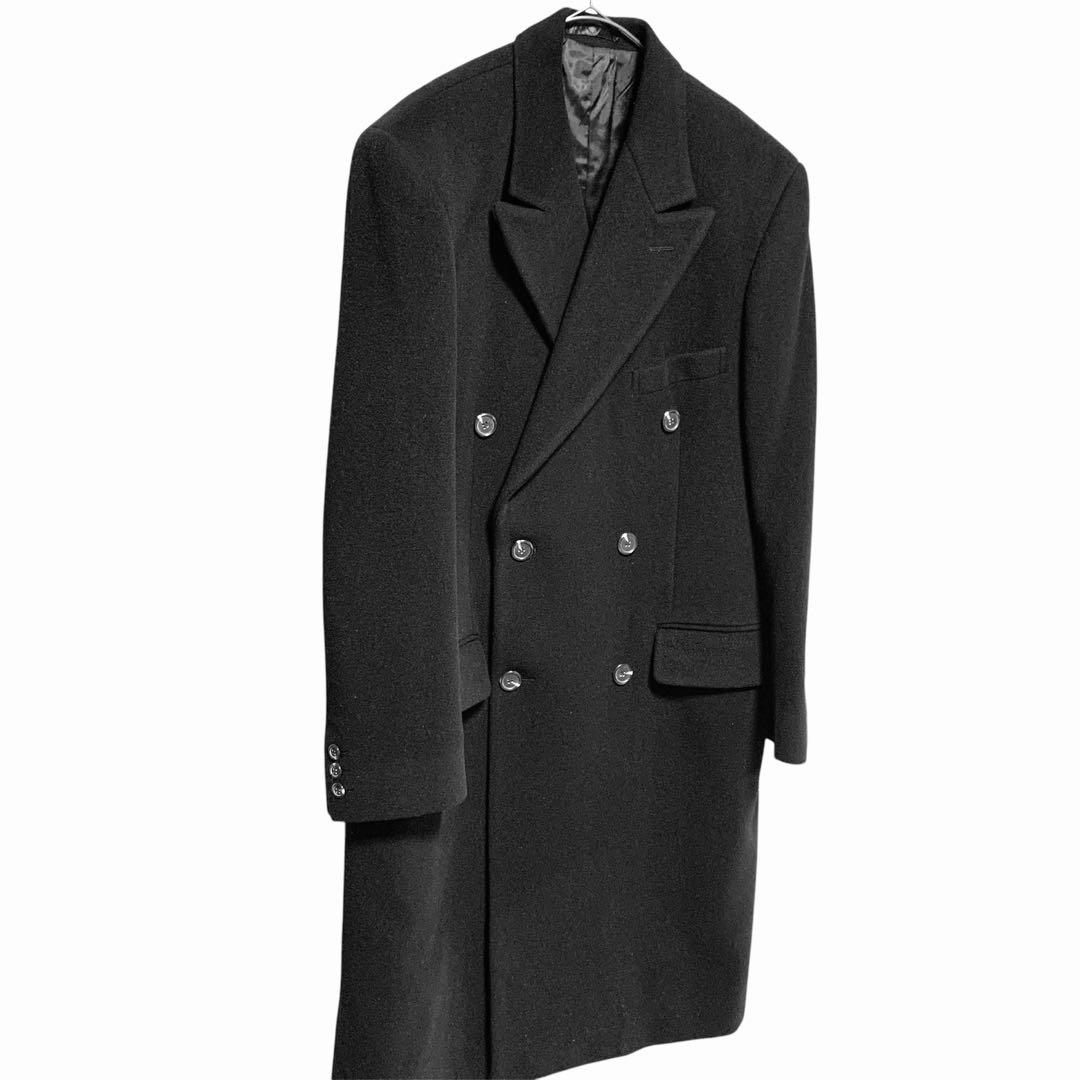 MITSUMINE ブラック ダブルブレスト コート カシミア混 メンズ