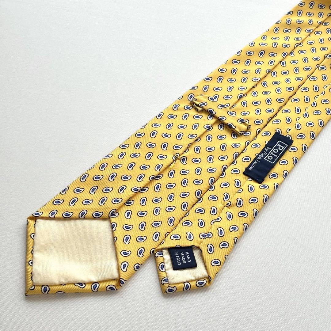極美品 ポロバイラルフローレン ペイズリー柄 シルクネクタイ ナロータイ 黄色 Polo by Ralph Lauren ラルフローレン ペイズリー柄 ネクタイ