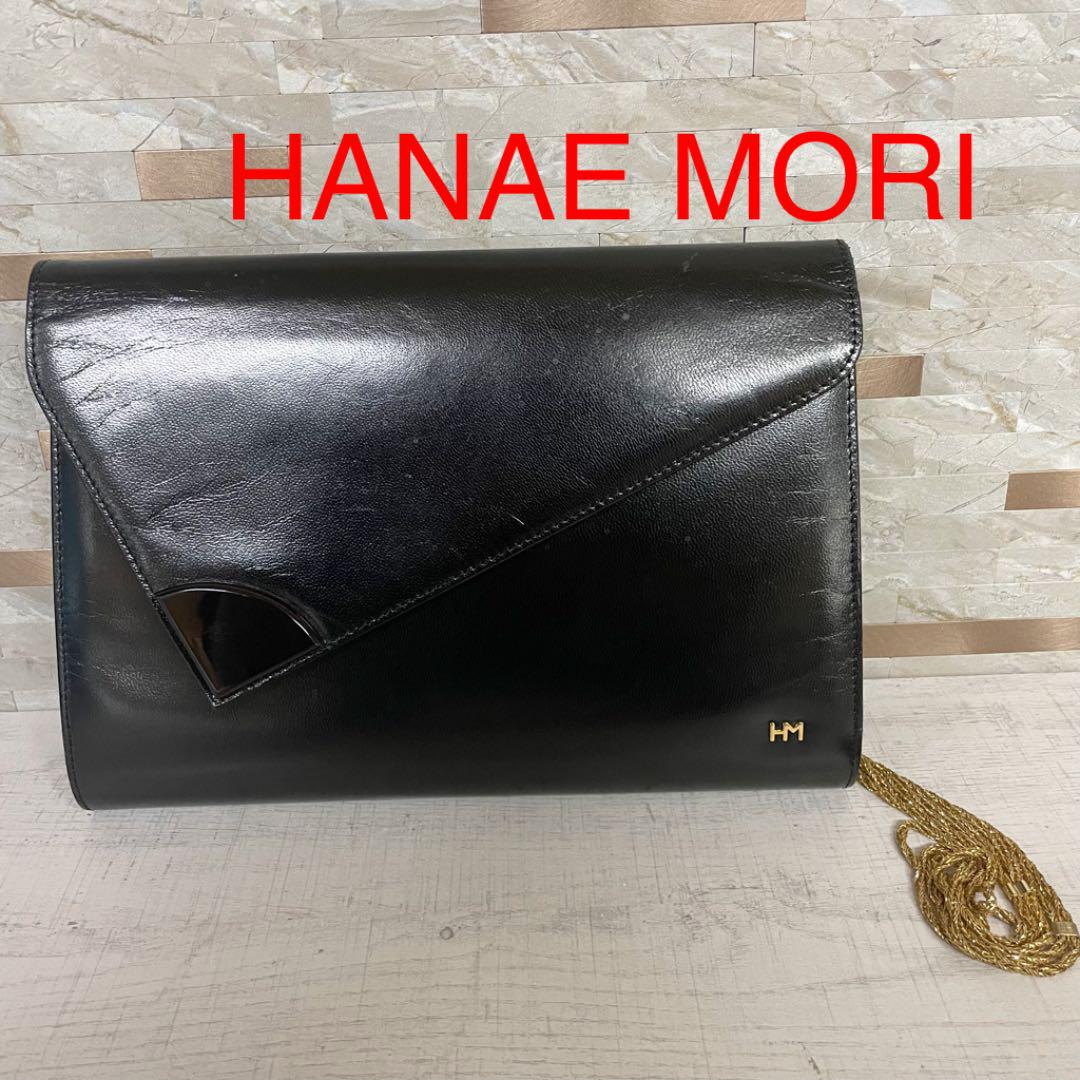 HANAE MORI レザー　ショルダーバッグ　ブラック