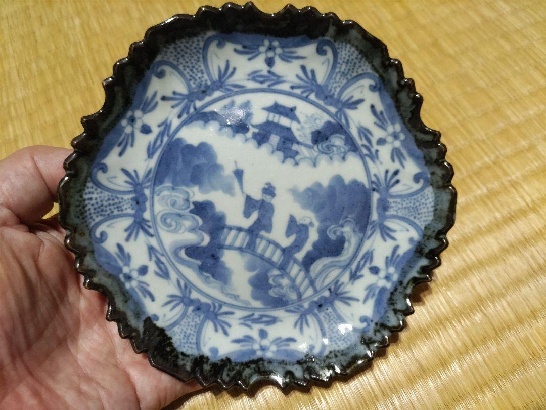 名工！初代　川瀬竹春　中国風　染付　３ツ足　皿（径15cm）