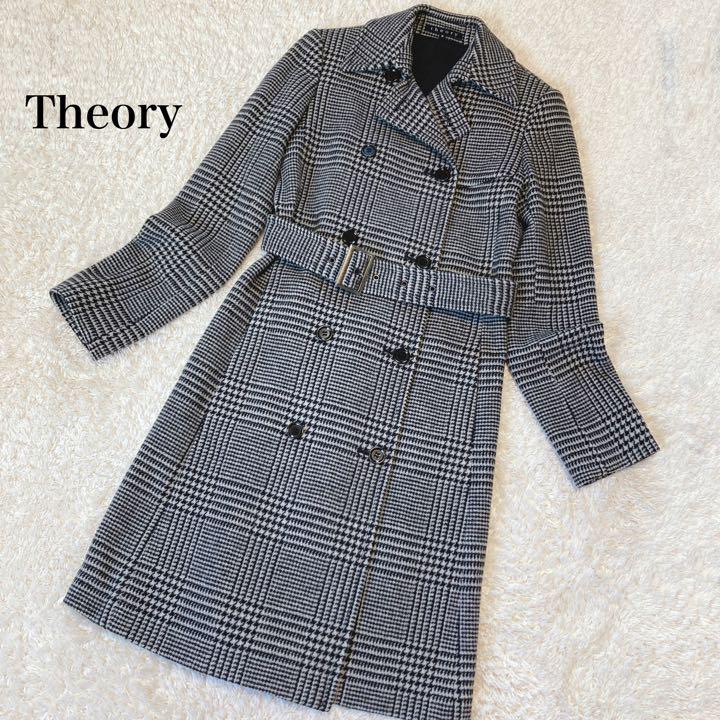 Theory グレンチェック ベルト付 ウールカシミヤ ロングコート 2 日本製 Theory グレンチェック ベルト付 ウールカシミヤ ロングコート 2 日本製
