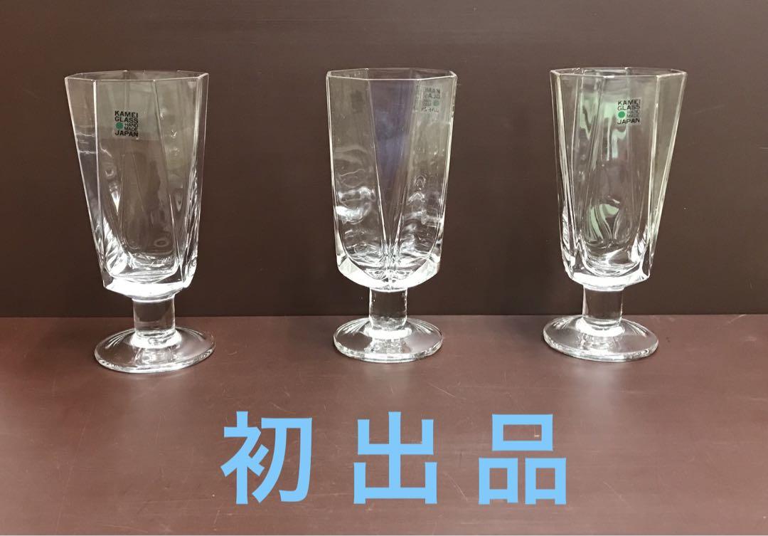 手づくりガラス 台付ジュースグラス×３個
