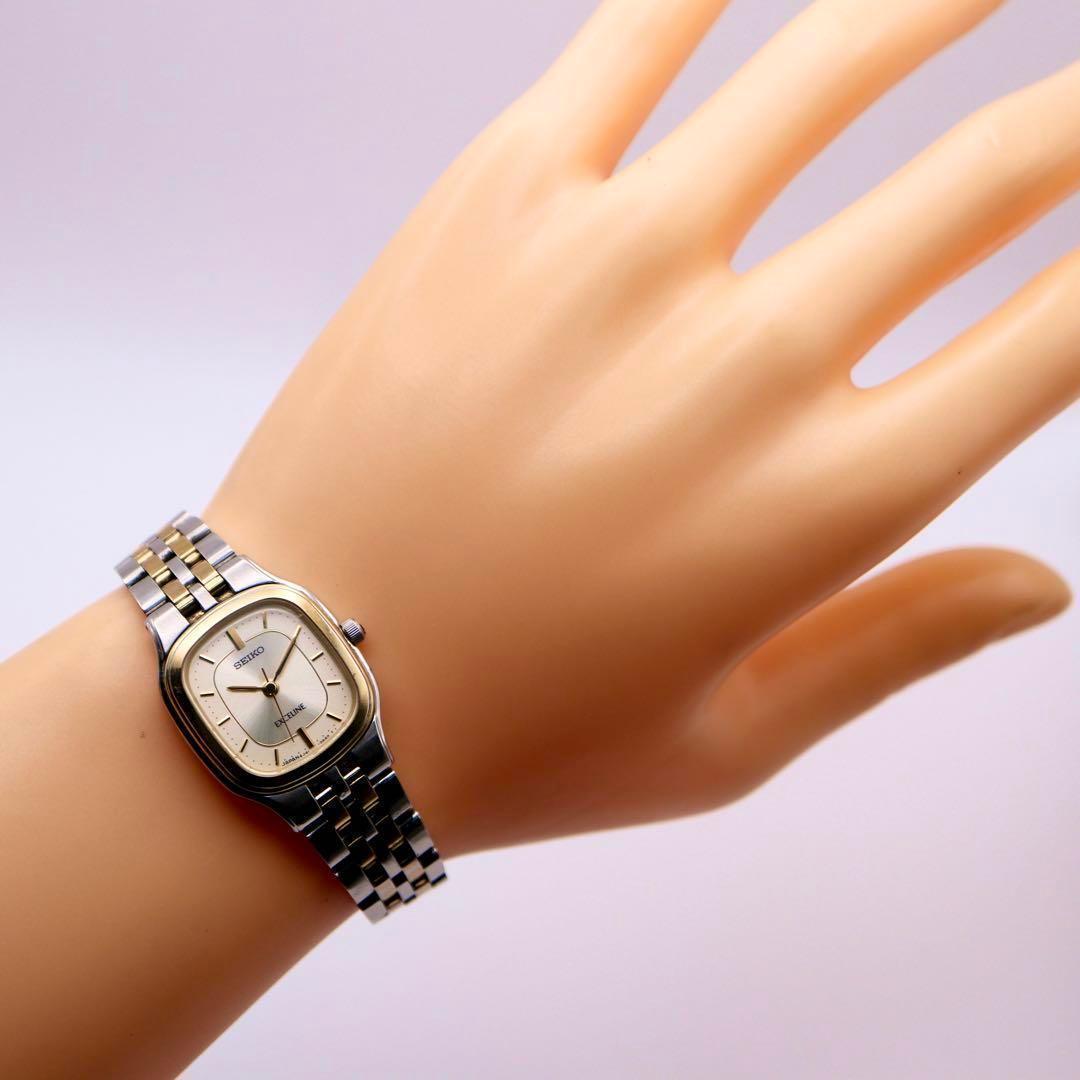 美品 SEIKO エクセリーヌ スクエア シルバー×ゴールド 腕時計 576