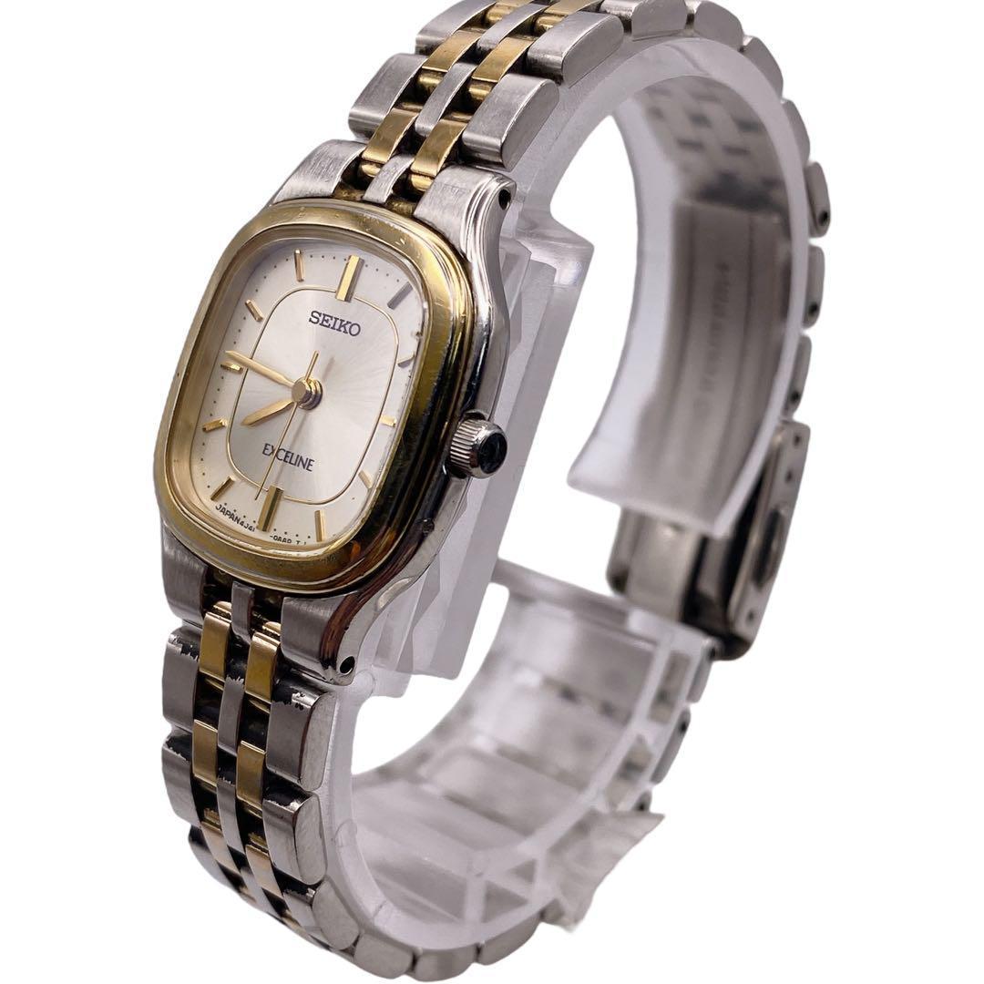 美品 SEIKO エクセリーヌ スクエア シルバー×ゴールド 腕時計 576