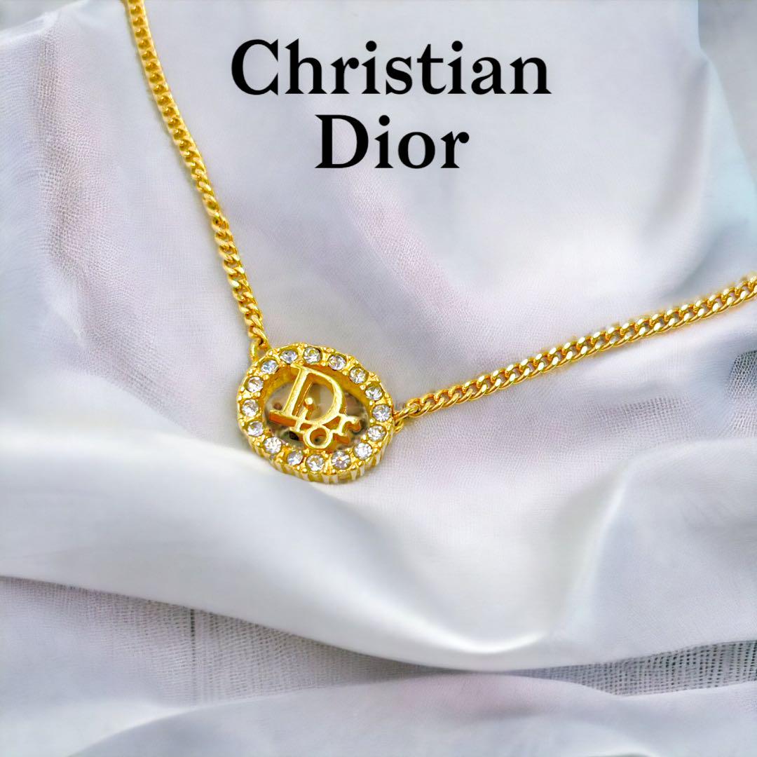 美品】Christian Dior ネックレス ロゴ ラインストーン-